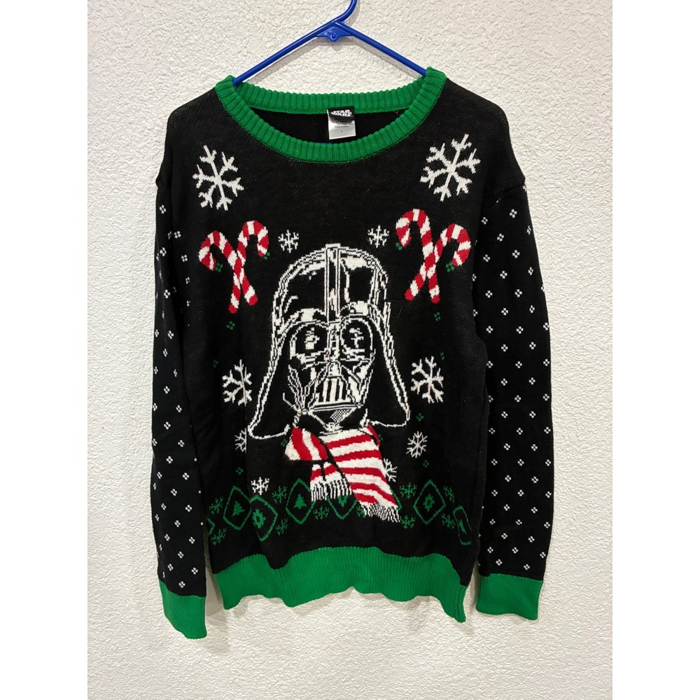 Darth Vader Star Wars Ugly Christmas Sweater Size L Large Black Green